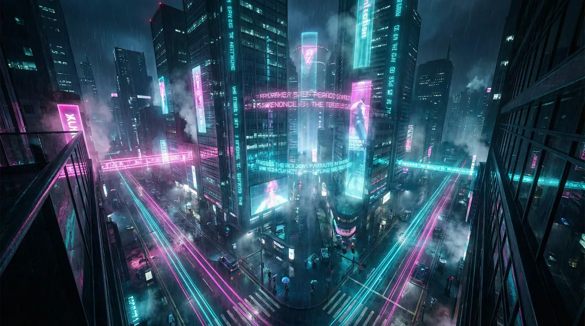 女同调教 竖屏短剧平台首页背景 - 赛博朋克都市夜景
